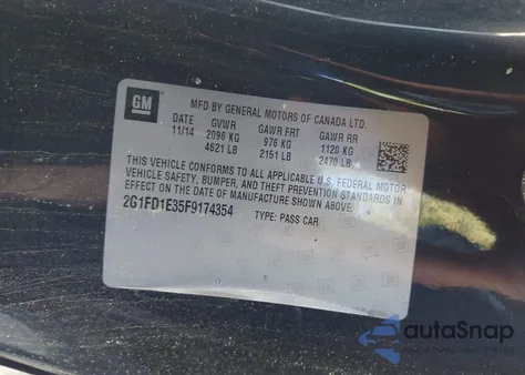 2015 Chevrolet Camaro 1Lt из США, поврежденный, VIN 2G1FD1E35F9174354